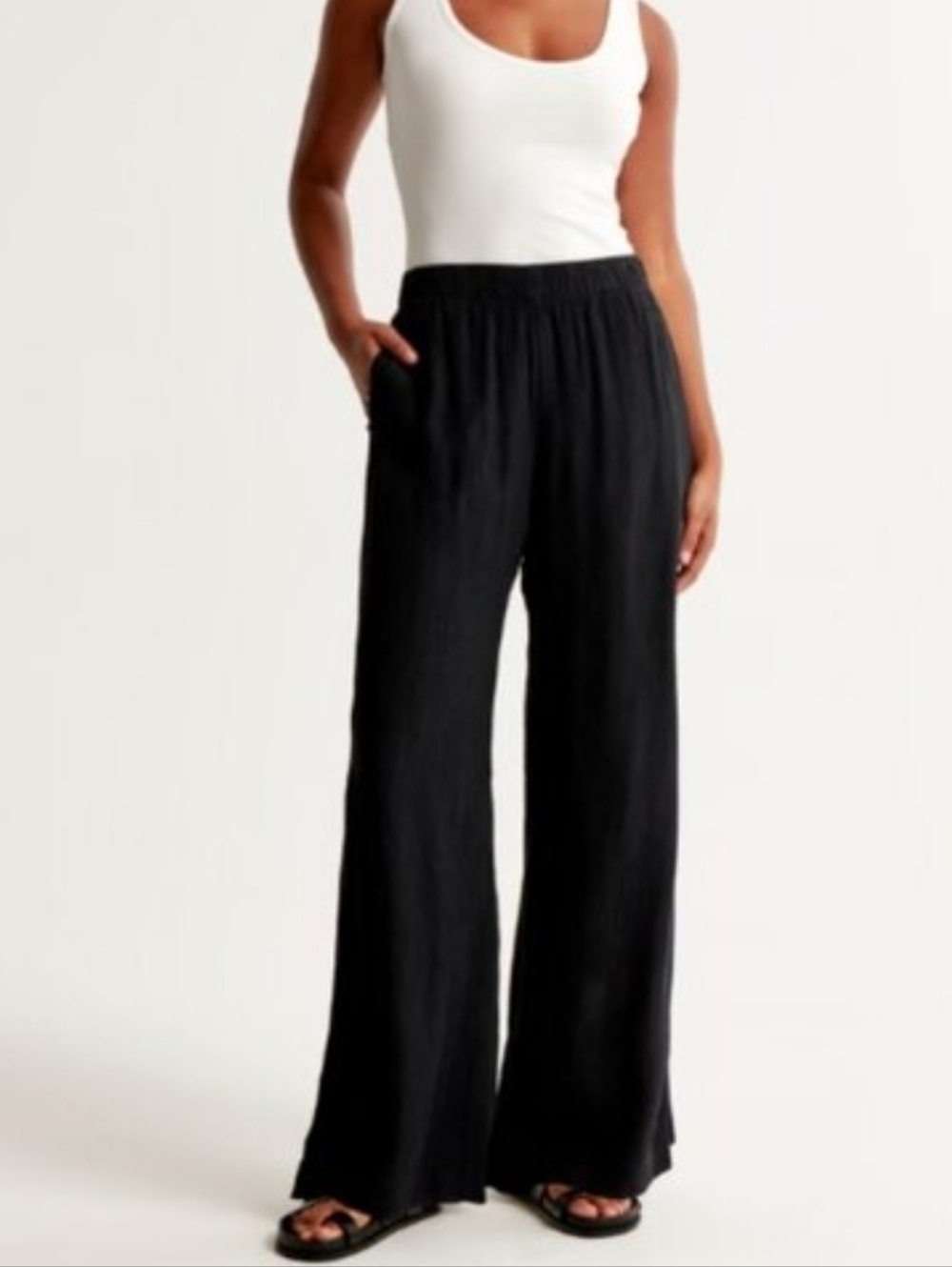 Abercrombie & Fitch Textured Crinkle Black Wide Leg Pull On Pants Size Large